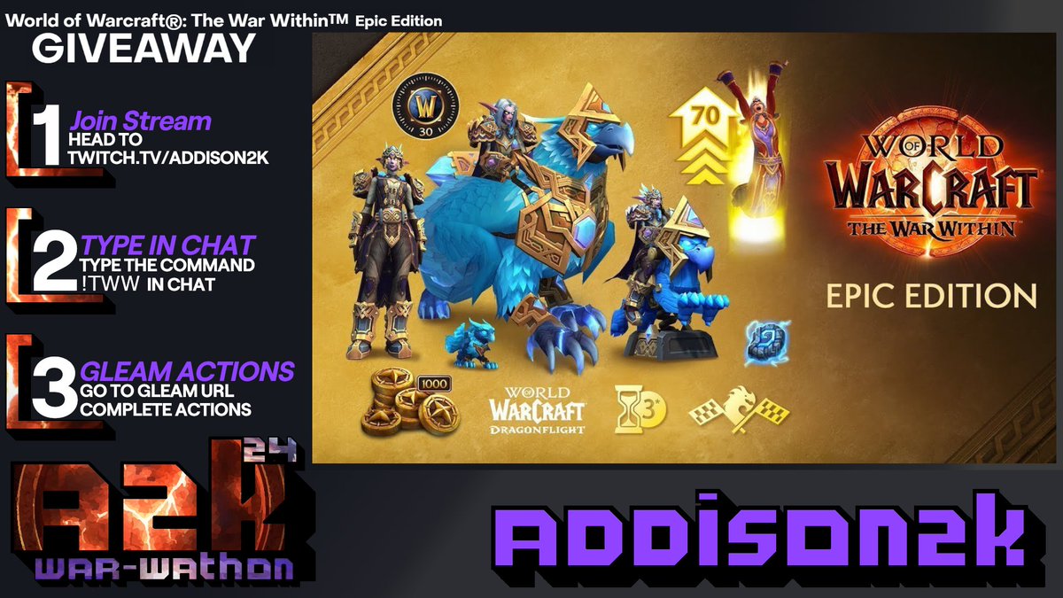 ✅ I am giving away a copy of the "World of Warcraft: The War Within Epic Edition" expansion! ✅ Enter now for a chance to dive into epic battles and uncover the mysteries within Azeroth! Just follow the steps in the picture! ✅ #WoW_Partner NA/OCE twitch.tv/addison2k