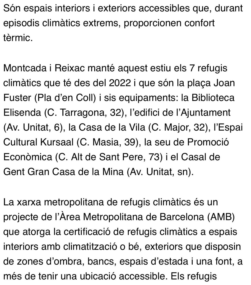 EnComuPodemMiR's tweet photo. Dels 7 refugis climàtics habilitats, 4 tanquen a les 14. Un altra dada que s’ha de tenir en compte per valorar incloure la piscina municipal als equipaments refugi. https://t.co/QYoFzz6nwv