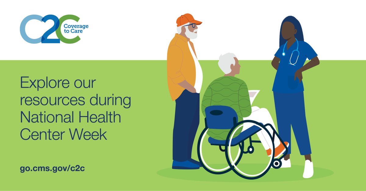 CMSGov's tweet photo. Searching for resources your health center can use to help patients navigate their coverage, manage chronic conditions, and more?
This National #HealthCenter Week, our #Coverage2Care resources can help connect those you serve to the care they need. 🏥 https://t.co/j0ORxSaqBc https://t.co/kjdVX5WHWP