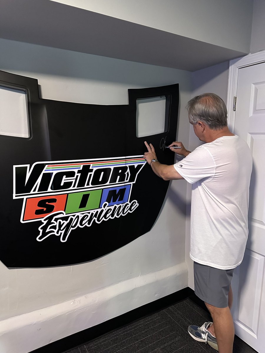 VictorySimLLC's tweet image. Excited to add a NASCAR veteran to our client list and be the first signature on our autograph hood!  Any guesses who….over 500 Xfinity (Busch) series starts and 10 wins.