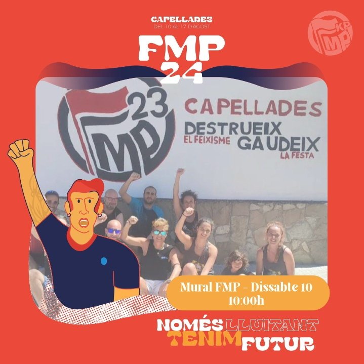 | DISSABTE 10 D'AGOST - MATÍ | 🖌️🎨

El dissabte 10 d’agost al matí segueix la Festa Major Popular deixant empremta en alguna paret del poble, amb el logotip i el lema escollits per l’edició d’enguany. Anima’t, agafa un pinzell i col·labora des d’un bon inici amb la FMP’24!