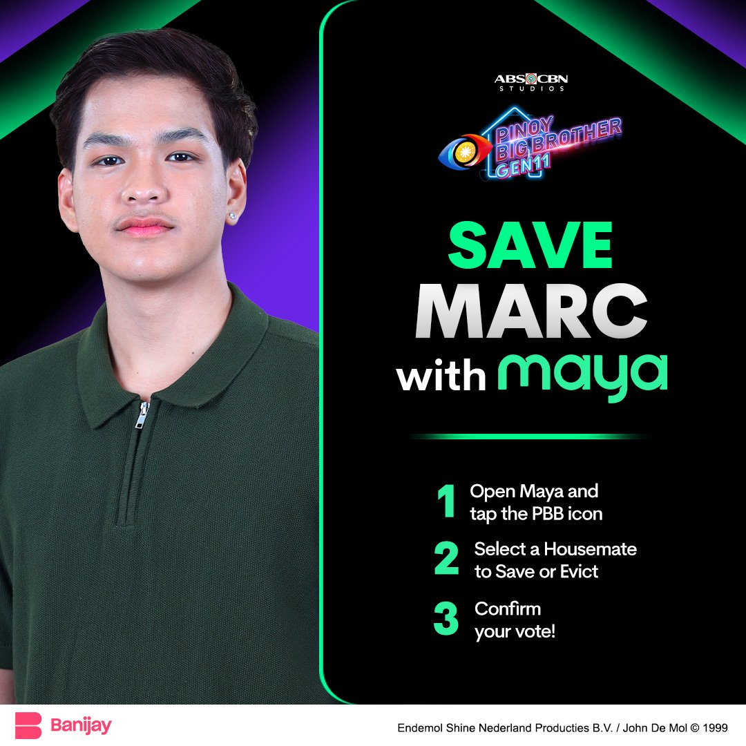 DRPSPHCA's tweet photo. Do you want to SAVE or EVICT #MarcNanninga? Vote NOW on the Maya App!

1. Open the Maya App, and tap the "PBB" icon.
2. Select this housemate to BBS/BBE.
3. Confirm your vote (P10 = 10 votes, P50 = 50 votes, P100 = 110 votes).

#PBBGen11 https://t.co/J3BbGePbrs