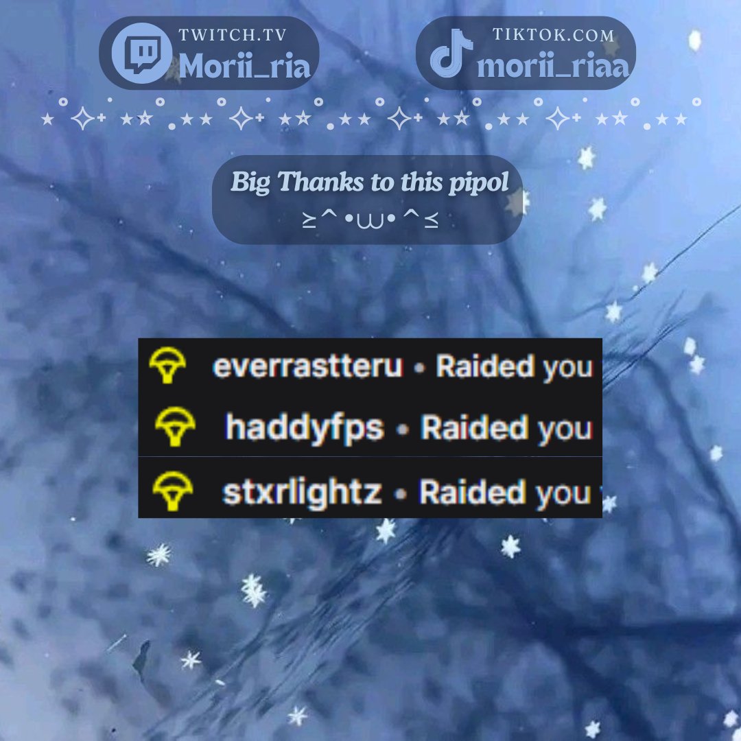 BIG THANKS TO THIS WONDERFUL AND AMAZING PIPOL hope u guys had a wonderful stream and more fun stream for y'alls next streams ^^
Tank u for the raid and entrusting ur community to me ⋆☾⋆
@everrastteru 
<a href="/Stxrlightz_/">🍷Stxr🍷</a> 
-haddyfps