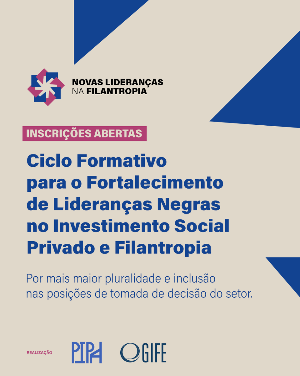 A Iniciativa PIPA e o GIFE lançam o primeiro ciclo formativo para fortalecer novas lideranças na Filantropia e no Investimento Social Privado (ISP) no Brasil.

Para mais informações, acesse: gife.org.br/novaslideranca…
