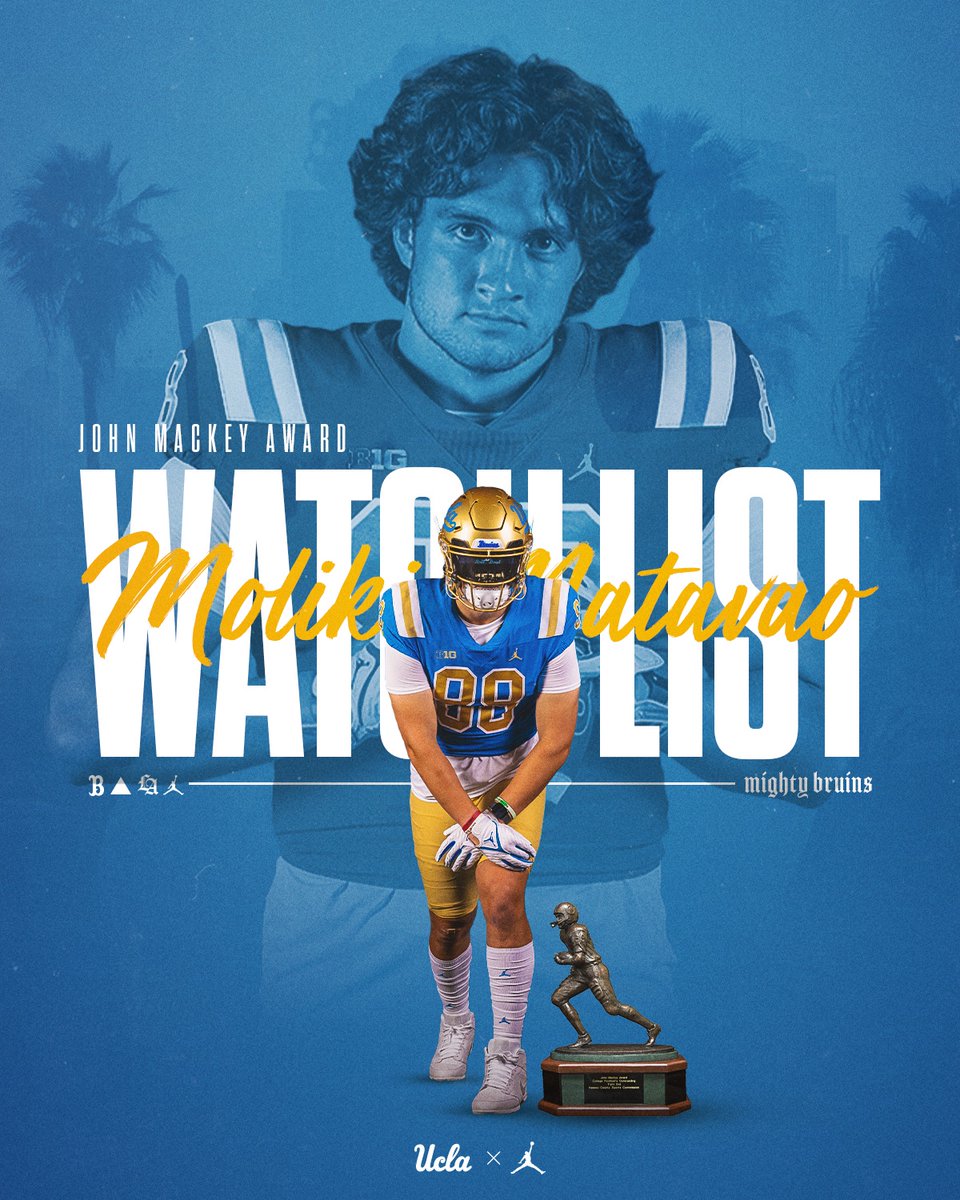 UCLAFootball's tweet photo. 𝗕𝟭𝗚 year incoming for @MatavaoMoliki 🙌🎯

Our guy has been tabbed to the John Mackey Award Watch List, given annually to the nation's top tight end.

#GoBruins https://t.co/qWdqVhLZg3