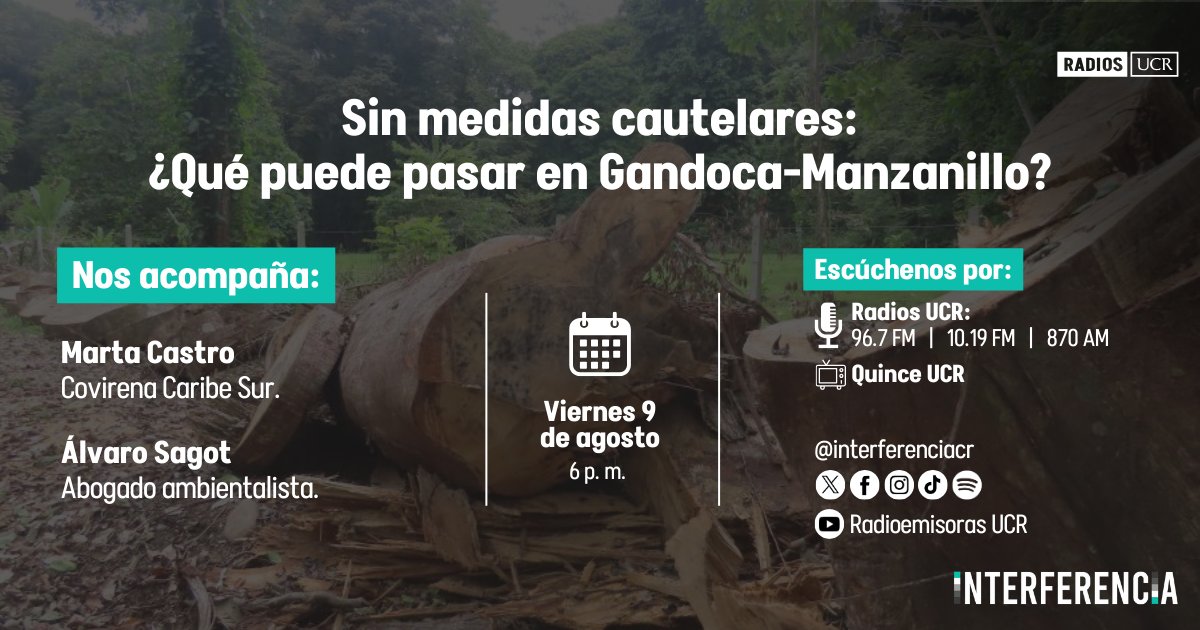 ¿Qué dice y qué no dice la resolución del Juzgado sobre las medidas cautelares en el caso de tala de árboles en Gandoca - Manzanillo? ¿Cuáles son las implicaciones para la comunidad del Caribe Sur? Esta noche en #Interferencia #RadiosUCR hablaremos del tema.
