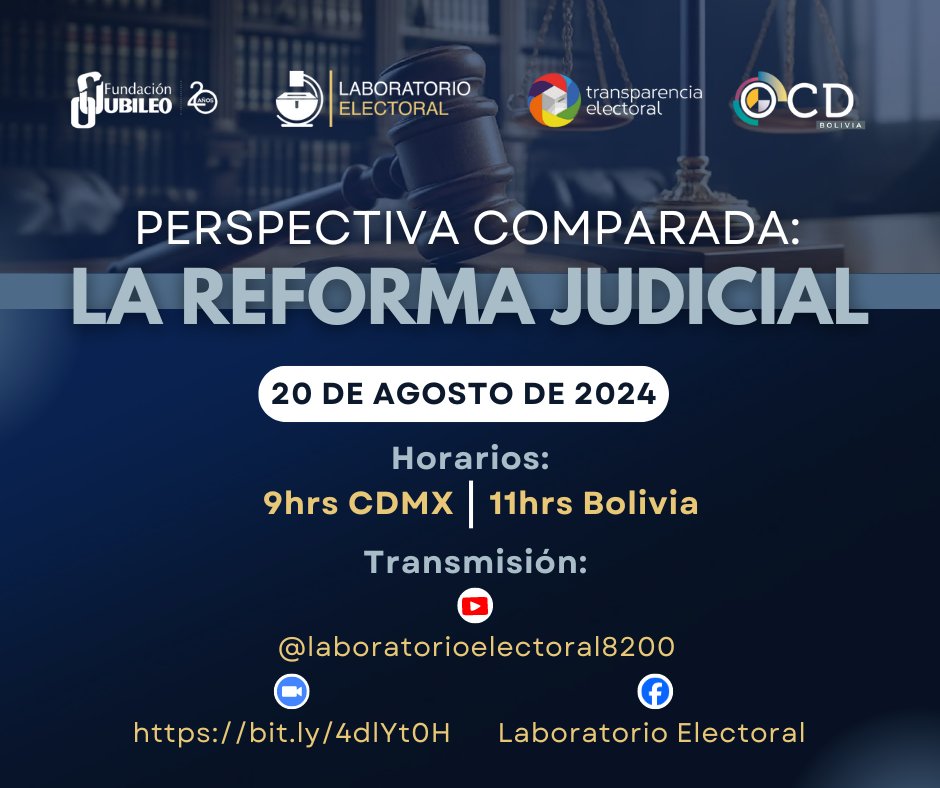 🌍La propuesta de #ReformaJudicial no tiene muchos referentes en el mundo. Por ello buscamos analizar, junto a diversas organizaciones, cómo se implementó una reforma similar en #Bolivia y qué obstáculos representaría un proyecto similar en #México. 

¡Únete a la conversación!