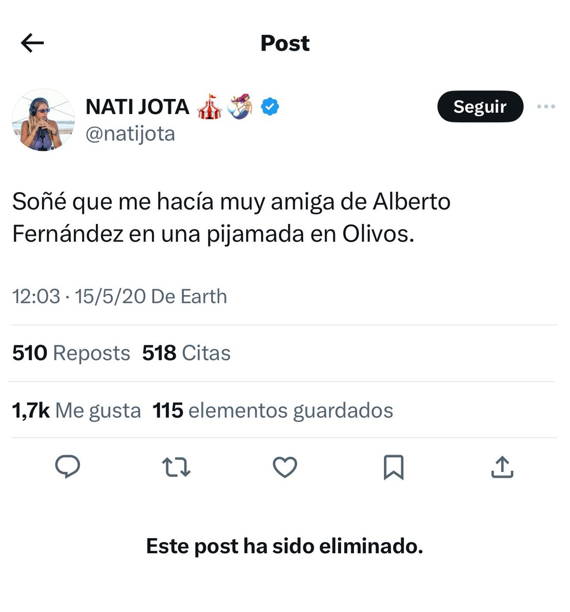 Pst <a href="/natijota/">NATI JOTA 🎪🧜🏼‍♀️</a> se borró este tuit. Hay videos tuyos también. Vas a caer. 👇☠️