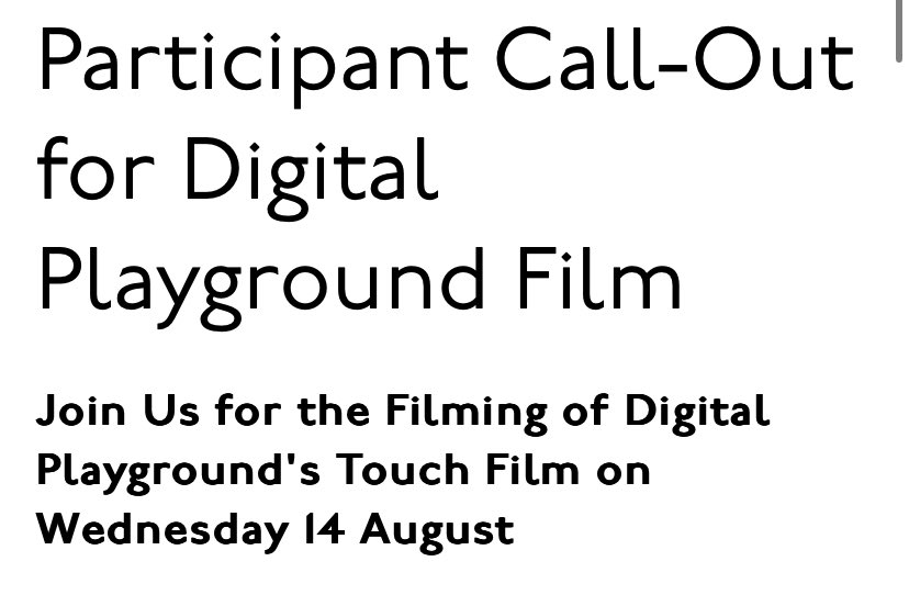 Daniel Naddafy - Theatre Maker (@danielnaddafy) on Twitter photo PARTICIPANT CALL-OUT FOR DIGITAL PLAYGROUND FILM 🎥
We need you!
Want to feature in our next <a href="/playground/">PlayGround</a> film?
Read more here: playgroundkent.co.uk/programme/part…
#PlaygroundKent #Opportunity PARTICIPANT CALL-OUT FOR DIGITAL PLAYGROUND FILM 🎥
We need you!
Want to feature in our next <a href="/playground/">PlayGround</a> film?
Read more here: playgroundkent.co.uk/programme/part…
#PlaygroundKent #Opportunity