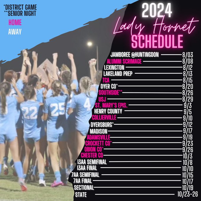 Regular season starts Monday! Big week next week with 3 matches! Don't miss the chance to see your Lady Hornets in action on the pitch! #LadyHornet⚽️ #TheSisterhood