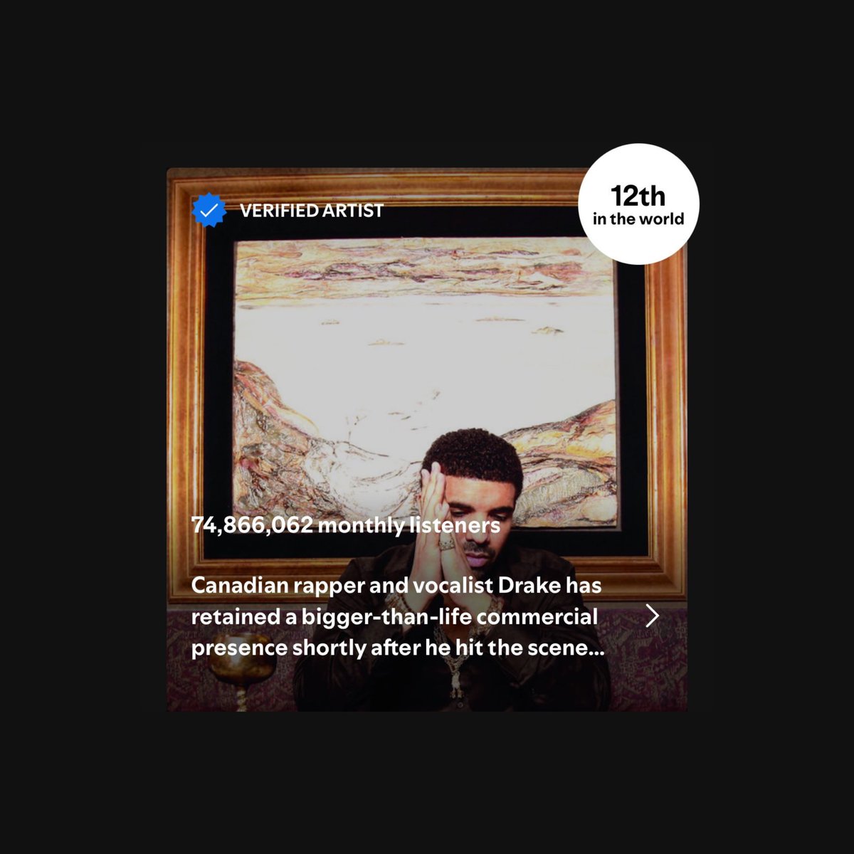HipHopAllDay's tweet photo. Drake is now the rapper with the 2nd most monthly listeners on Spotify overtaking Kendrick Lamar (74.9m) 🔥🏆

He has never fallen out of the top three most popular rappers on the platform. https://t.co/YOEoqZ0MQR