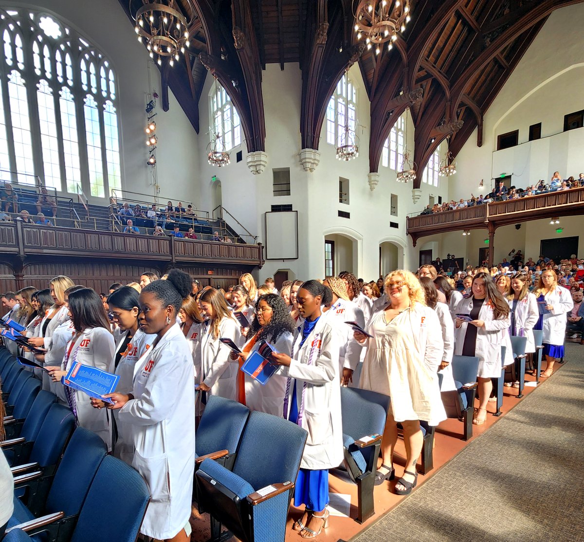 Almost 130 UF College of Nursing students received their nursing pins on Aug. 9  at the University Auditorium. Over 600 parents, family, and friends also shared in the Summer 2024 Pinning Ceremony. Congratulations on joining the ranks of nurse professionals.  #CareLeadInspire