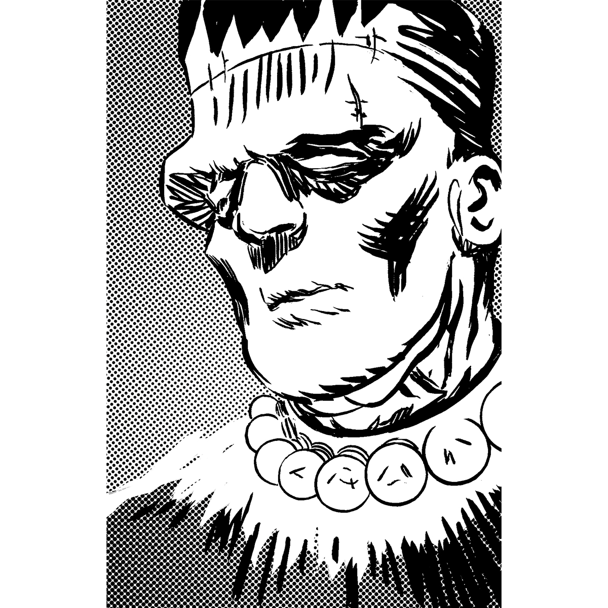 This one ended up looking like the classic frankenstein from Universal Pictures.
#sketchbook #comics #inking #horror #boriskarloff #terror #halftones