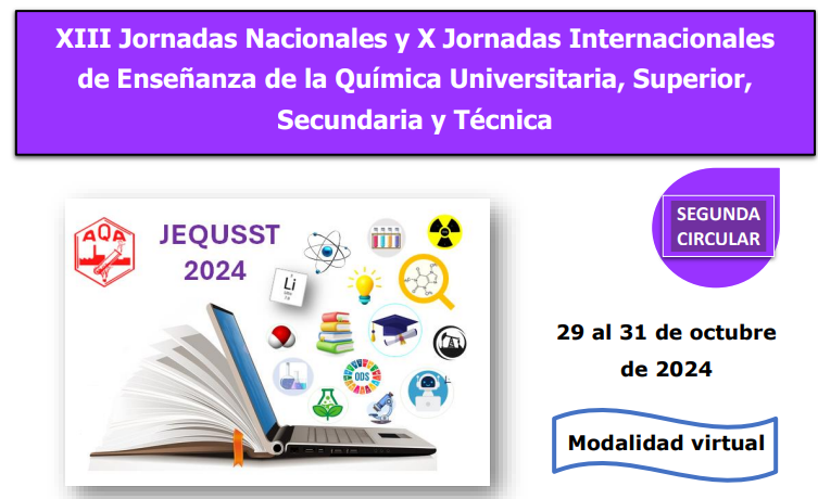 APFAok's tweet photo. XIII Jornadas Nacionales y X Jornadas Internacionales de Enseñanza de la Química Universitaria, Superior, Secundaria y Técnica JEQUSST 2024, organizadas por la División Educación de la Asociación Química Argentina, se llevarán a cabo, en modalidad virtual, del 29 al 31 de octubre https://t.co/7wFR0bOnmh