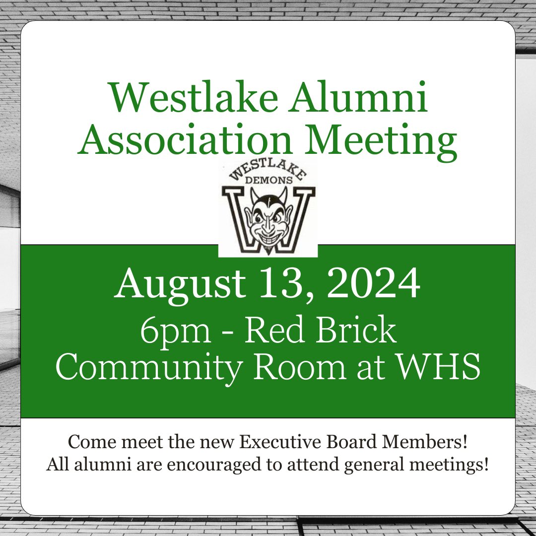 WestlakeOHAlum's tweet photo. Will you be there? All alumni welcomed! Meet the new board! https://t.co/bN6E1J5Ay1