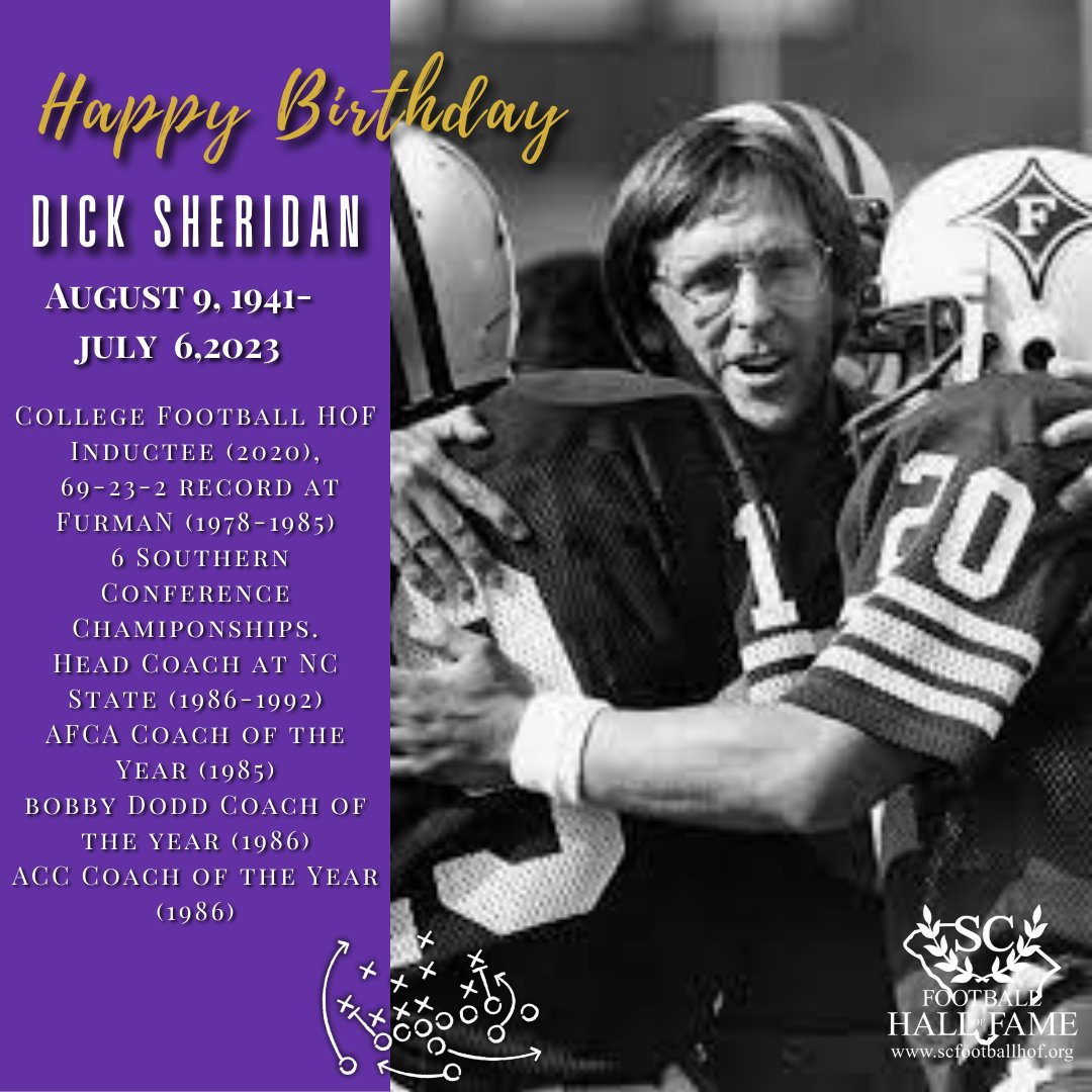 SCFootballHOF's tweet photo. On this day, we celebrate the great Coach Dick Sheridan! We miss you Coach! #SCFHOF17 #HBD @PaladinFootball @cfbhall @NFFNetwork
https://t.co/WhqIYDZge5 https://t.co/3rwtA4rLen