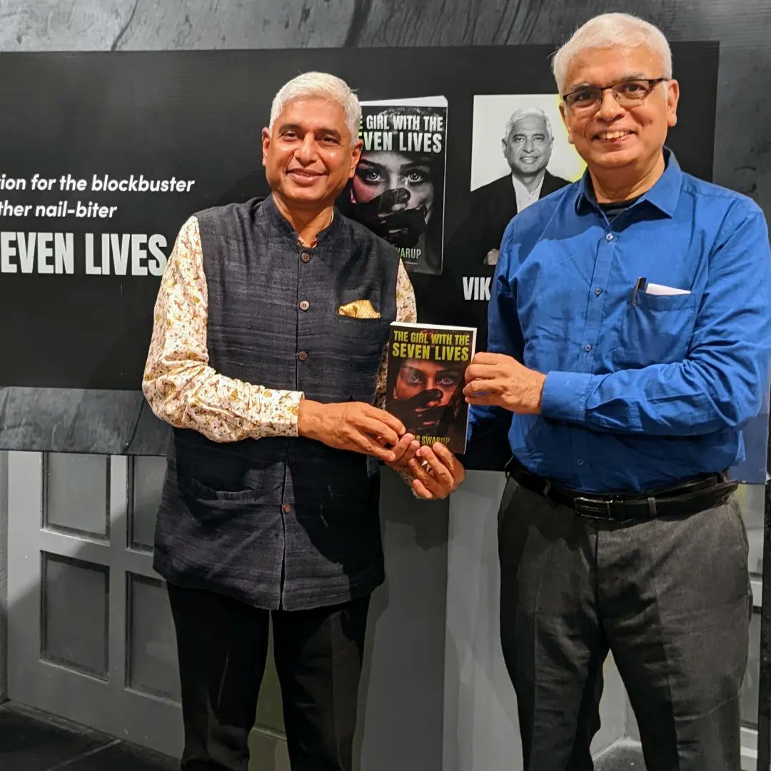Had the privilege of being in conversation with @vikasswarup yesterday at the launch of The Girl with the Seven Lives. In 2005 I was in conversation with him at the launch of his first novel Q&amp;A that became Slumdog Millionaire. Jai Ho Vikas!