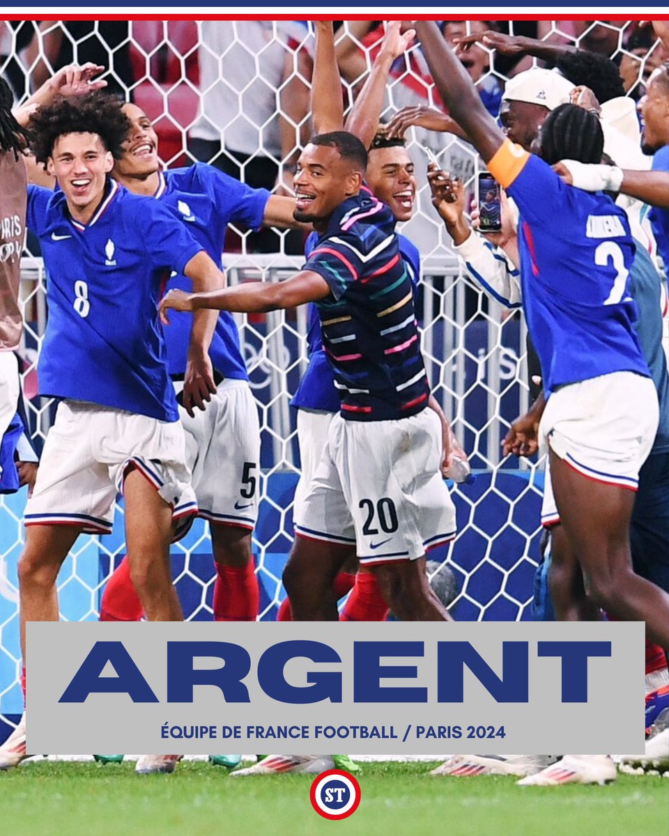 sportricolore's tweet photo. 🇫🇷 VICE-CHAMPIONS OLYMPIQUES ❤️

DEUXIÈME MÉDAILLE POUR LE FOOTBALL FRANÇAIS AUX JEUX OLYMPIQUES 🥈

Merci pour les émotions messieurs 🤩

#Paris2024 https://t.co/czF8TaLeUE