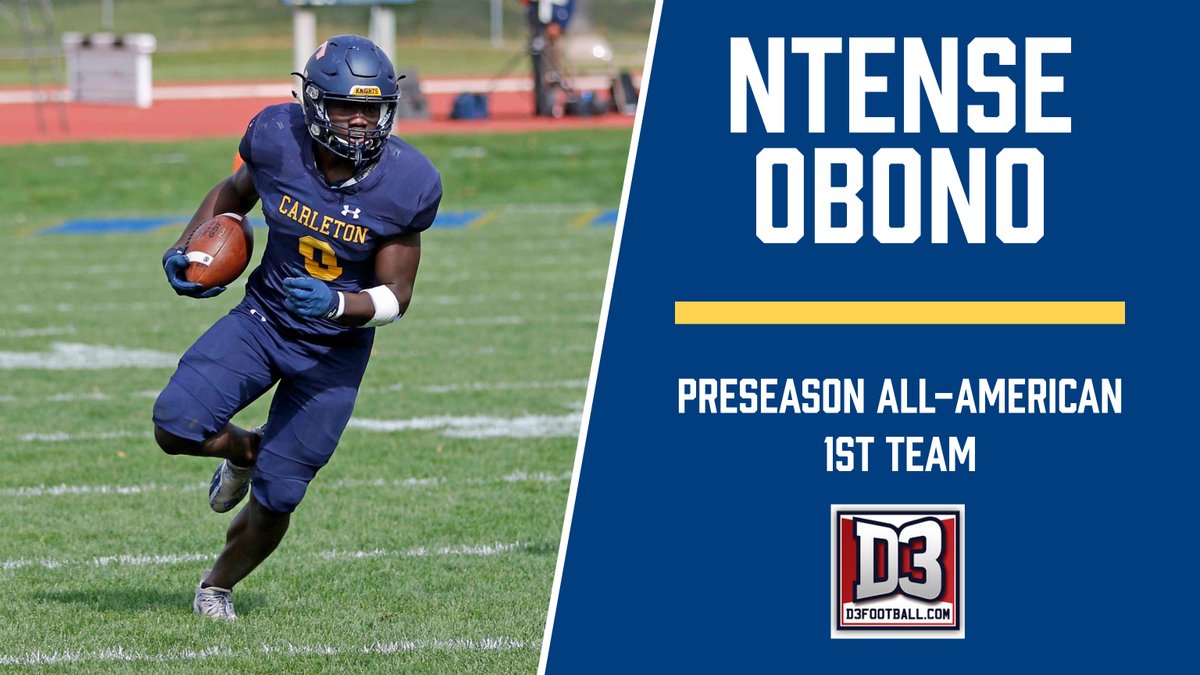 CarletonKnights's tweet photo. .@CarletonFB's Ntense Obono (TE) was named a 1st team Preseason All-American by @d3football! 
Release: https://t.co/r9KwOJQCBx
#d3fb https://t.co/Y1LwDVq8fL