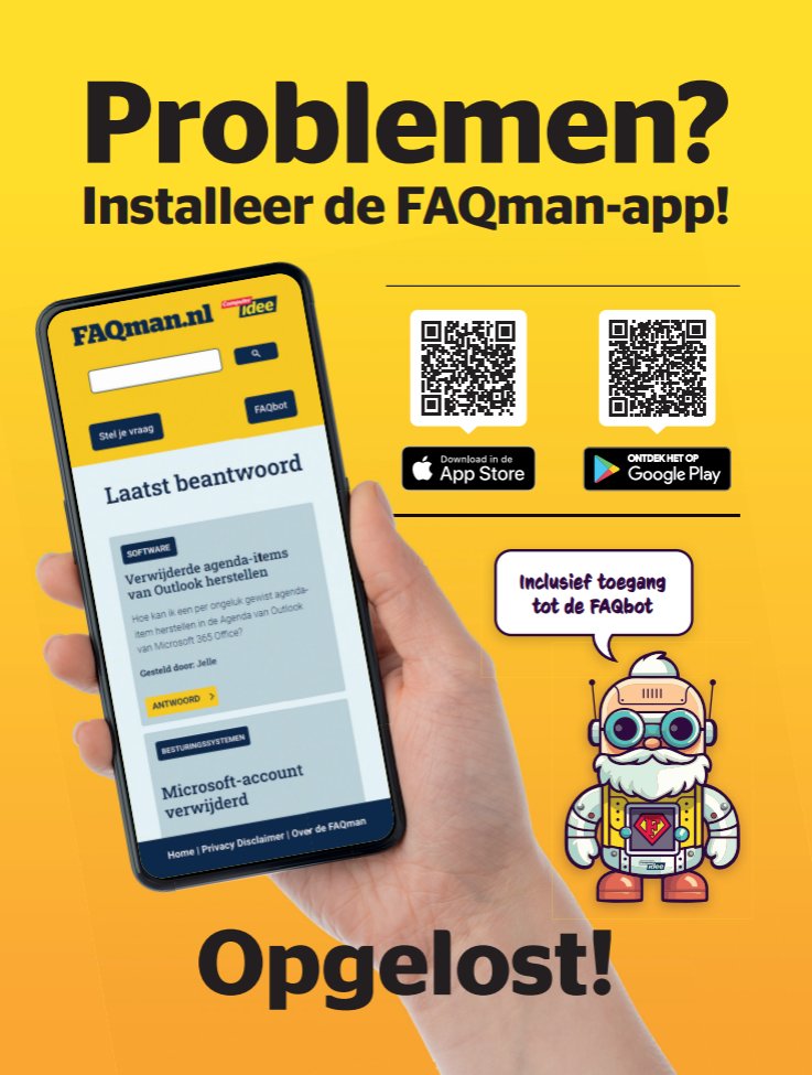 Computeridee's tweet image. NIEUW! Download nu onze gratis FAQman-app voor Android: play.google.com/store/apps/det…
of voor iOS: apps.apple.com/nl/app/faqman-…