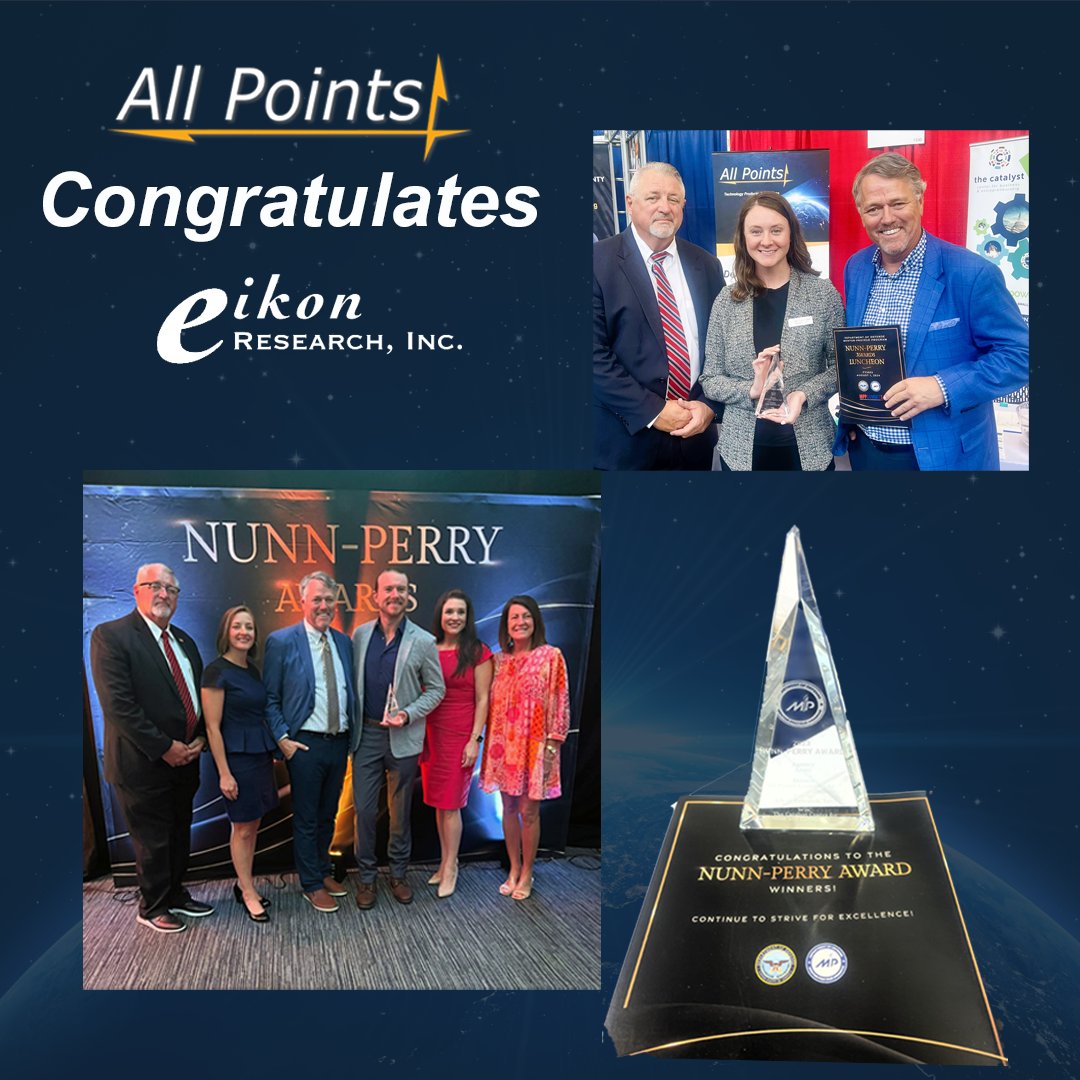 All Points LLC (@allpointsllc) on Twitter photo Excited to announce that All Points & protégé Eikon Research, Inc. received the FY23 Nunn-Perry Award from the <a href="/DeptofDefense/">Department of Defense 🇺🇸</a> 's Mentor-Protégé Program! Thanks to <a href="/TheCatalystHSV/">The Catalyst Center</a> for providing support on this partnership as well!
tinyurl.com/apeikonnunnper… Excited to announce that All Points & protégé Eikon Research, Inc. received the FY23 Nunn-Perry Award from the <a href="/DeptofDefense/">Department of Defense 🇺🇸</a> 's Mentor-Protégé Program! Thanks to <a href="/TheCatalystHSV/">The Catalyst Center</a> for providing support on this partnership as well!
tinyurl.com/apeikonnunnper…