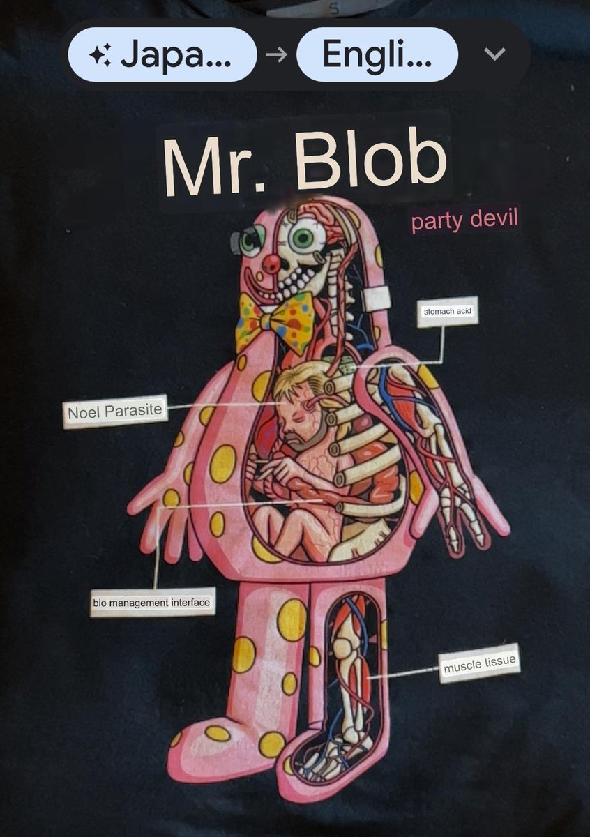 Jeavon1's tweet photo. @Jimllpaintit Google translated my Mr Blobby T-shirt today; is this an accurate translation? https://t.co/RdHNyrQ8yl
