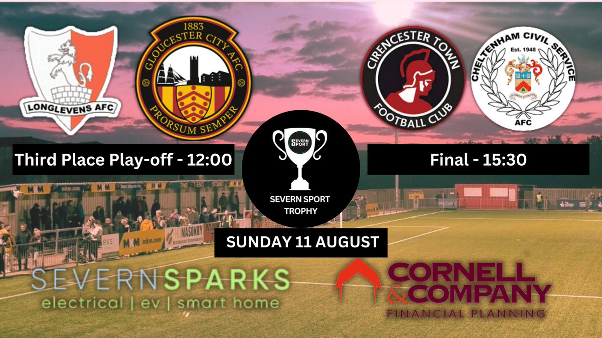 Severn Sport (@severnsport) on Twitter photo Come along to the TigerTurf Stadium on Sunday for the finals day of the Severn Sport Trophy
£3 adults, £1 concessions, U16s Free - two games for £3
1883 Bar open & <a href="/MickWard524798/">Mike Hedley-Ward ( the fox)</a> will have the grill on
<a href="/LonglevensLFC/">Longlevens Ladies FC</a> vs <a href="/GCAFCWomen/">Gloucester City Women</a> 12
<a href="/TownCirencester/">Cirencester Town Ladies</a> vs <a href="/CCSAFCladies/">Chelt Civil Service Ladies</a> 15:30 Come along to the TigerTurf Stadium on Sunday for the finals day of the Severn Sport Trophy
£3 adults, £1 concessions, U16s Free - two games for £3
1883 Bar open & <a href="/MickWard524798/">Mike Hedley-Ward ( the fox)</a> will have the grill on
<a href="/LonglevensLFC/">Longlevens Ladies FC</a> vs <a href="/GCAFCWomen/">Gloucester City Women</a> 12
<a href="/TownCirencester/">Cirencester Town Ladies</a> vs <a href="/CCSAFCladies/">Chelt Civil Service Ladies</a> 15:30