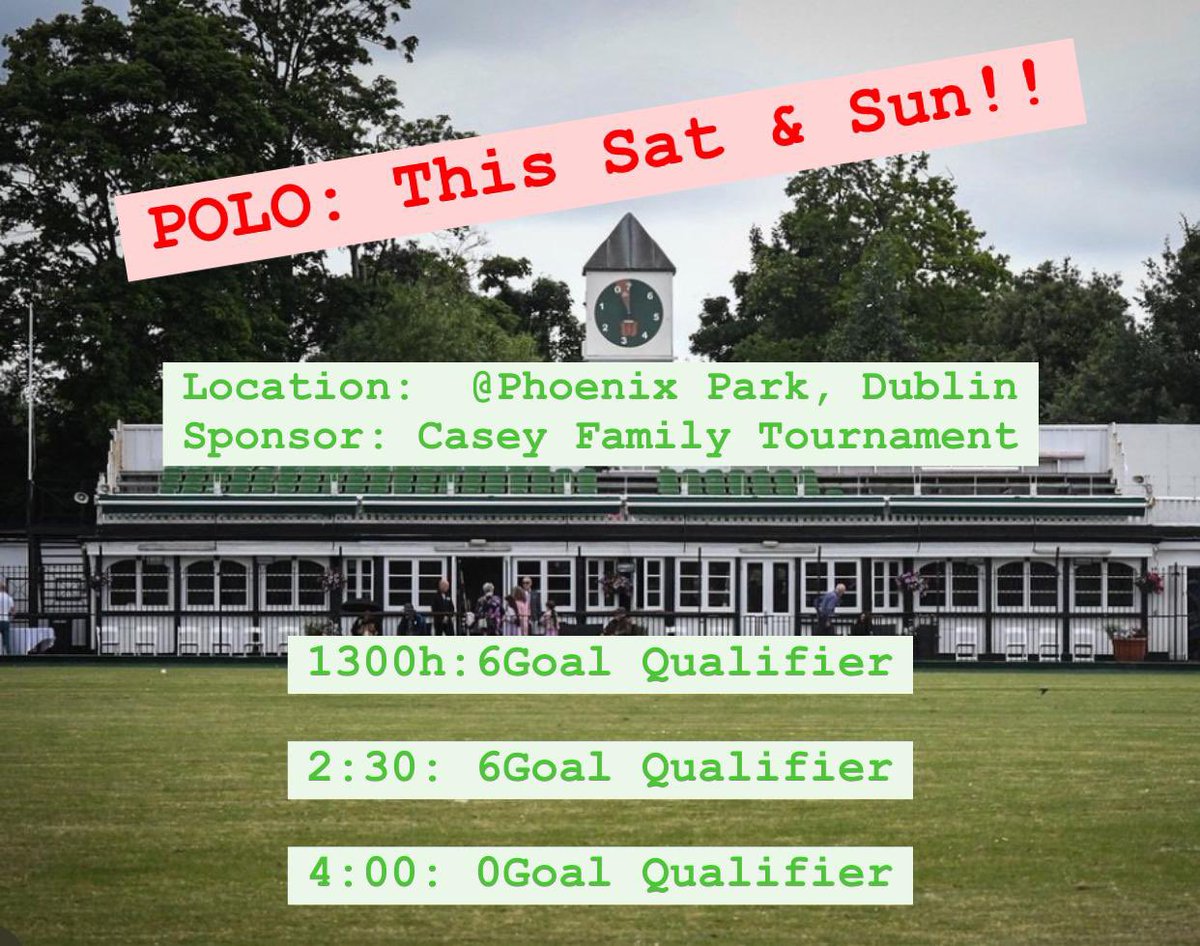 AllIrePoloClub's tweet photo. Join us this weekend for fast paced polo featuring our equine stars &amp; their players for this season’s highest level tournament! The inaugural ‘Casey Family 6 goal Tournament’  #polo #poloplayers #allirelandpoloclub #phoenixpark #chukkas #horses #poloparty https://t.co/G5pBSdhdOd