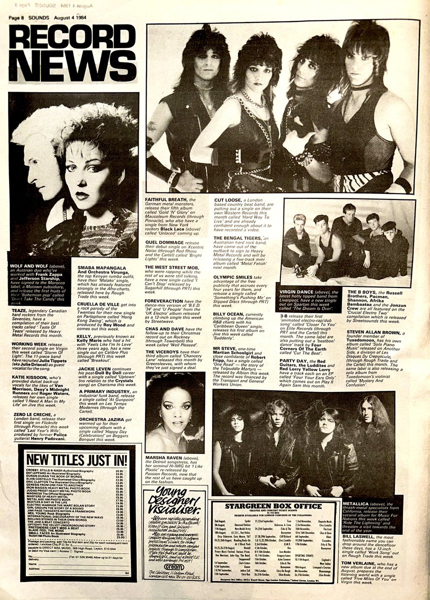 ZoundsAbound's tweet photo. A round up of this weeks Tour & Record News features info on #BuddyCurtis #DreamSequence #Samurai #AnnieAnxiety #Teaze #KatieKissoon #BillyOcean & @Metallica who release their second LP ‘Ride The Lightning’ through Music For Nations.
Sounds Aug 4th 1984 https://t.co/YTRRNHiin9