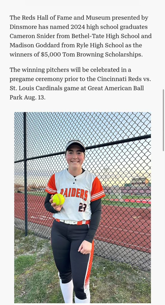 Ryle HS Softball (@rylesoftball) on Twitter photo CONGRATULATIONS to <a href="/MadisonGoddard3/">Maddie G</a> on receiving the Tom Browning Scholarship! π A huge accomplishment and your Raider family is so proud!
<a href="/MBOdom10/">Mary Beth Odom</a> <a href="/RyleAthletics/">Ryle High School Athletics</a> CONGRATULATIONS to <a href="/MadisonGoddard3/">Maddie G</a> on receiving the Tom Browning Scholarship! π A huge accomplishment and your Raider family is so proud!
<a href="/MBOdom10/">Mary Beth Odom</a> <a href="/RyleAthletics/">Ryle High School Athletics</a>