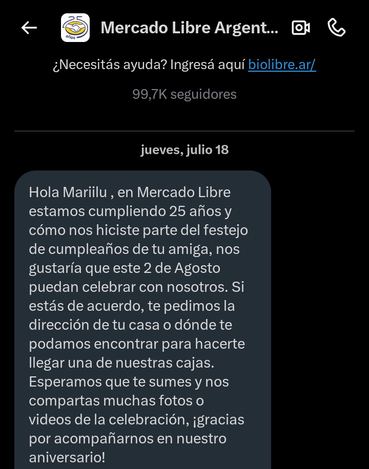 Mariilu_g's tweet photo. Que memorioso Mercado Libre, la verdad que un tipazo!

Felices 25 años @ML_Argentina gracias por seguir haciendo feliz a mi amiga con su trabajo 😉😅 https://t.co/I8EoCKg4r0