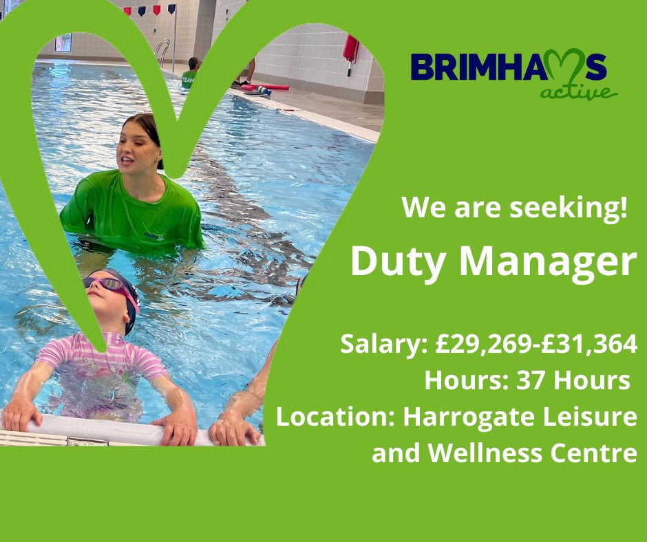 NycjobsUk's tweet image. 🏋️‍♂️ Join Us as a Duty Manager at Harrogate Leisure and Wellness Centre! 🏋️‍♀️
📍 Location: Harrogate Leisure and Wellness Centre
👉 Apply now to be part of our vibrant team! ow.ly/ajRk50SP1RR
#JobOpportunity #DutyManager #HarrogateLeisure #BrimhamsActive #NorthYorkshire