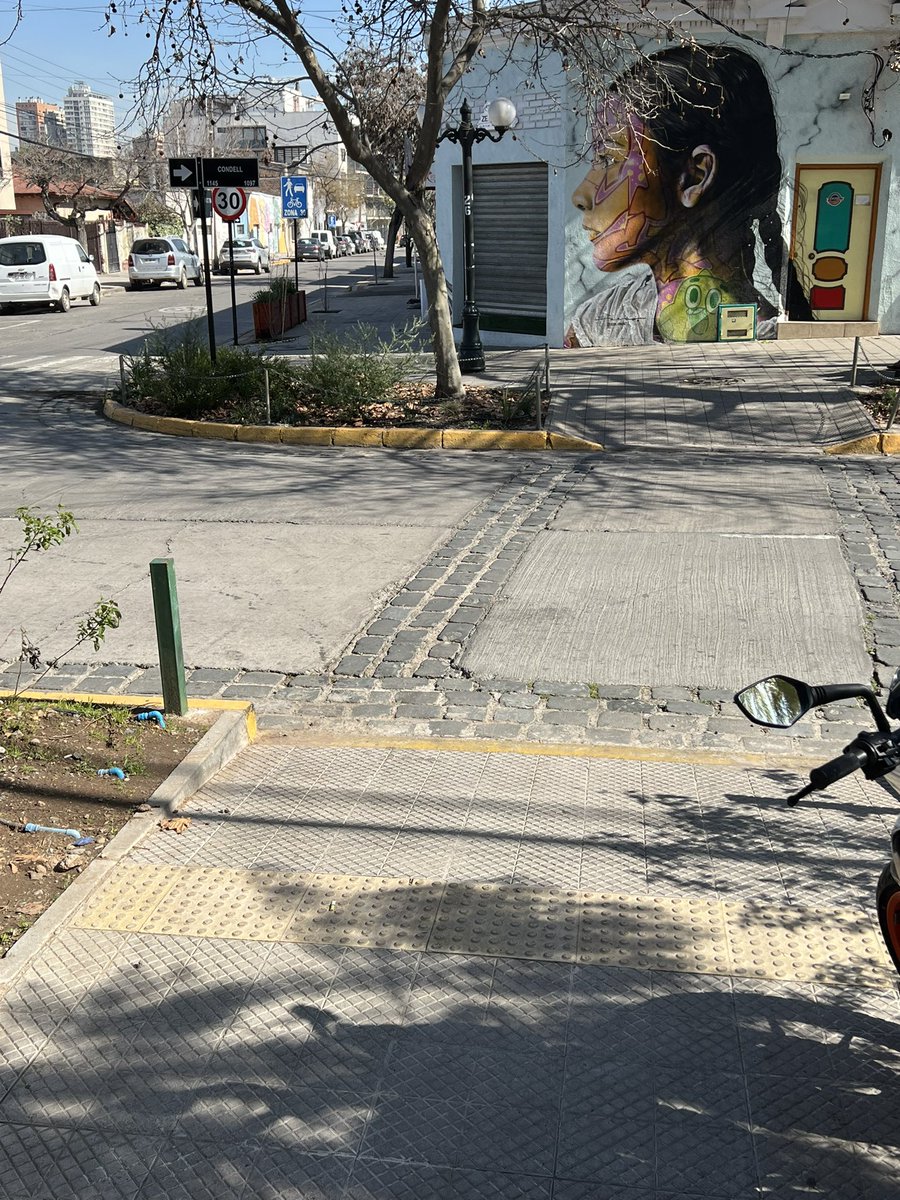 Hola <a href="/Muni_provi/">Muniprovi</a>. Este cruce sugiere al peatón que se puede cruzar pero los autos no respetan porque no está pintado ni señalizado. Condell con Santa victoria. Ayuda por favor.