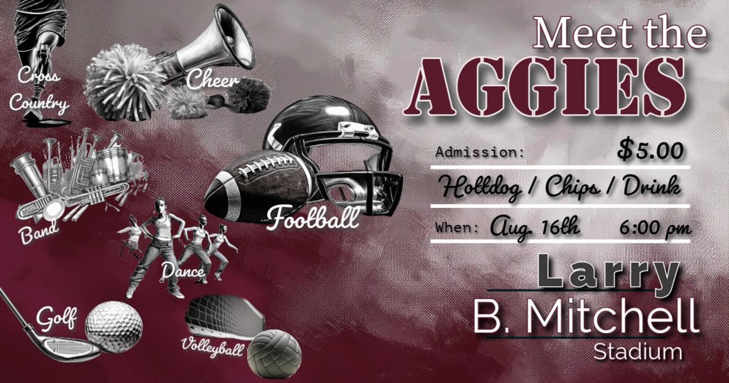 Come out and Meet the Aggies! 
Friday, August 16
6:00PM
Admission: $5
#IAmAKossuthAggie