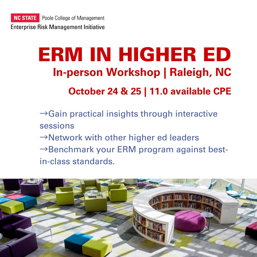 👉🏼 Enterprise Risk Management isn't just for businesses—colleges and universities need it too!

Join our ERM workshop on Oct 24-25 in Raleigh, NC. Gain insights, network, and benchmark your program. Limited to 50 spots—register today!

🔗 ow.ly/gWkJ50SUUoA
#ERM #HigherEd