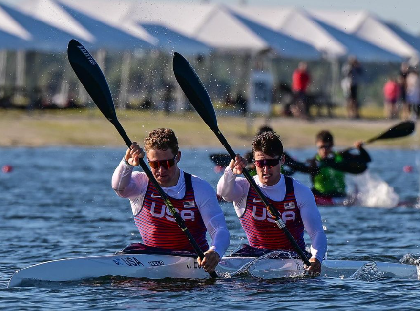 UW's tweet photo. Current UW student Jonas Ecker &amp; Aaron Small made history, becoming the first USA entry in 24 years to reach the Olympic final in Men’s Kayak Double! 🇺🇸 They finished 8th—an incredible feat for two non-varsity athletes who trained in their spare time.  
 #Paris2024 #GoHuskies https://t.co/toXvDt2hkr