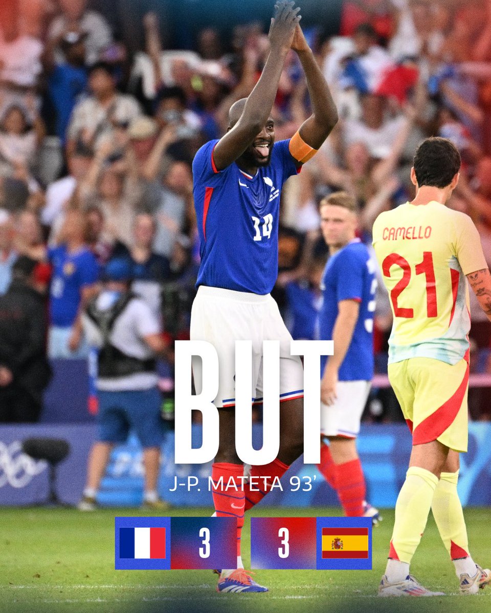 LES BLEUS ÉGALISENT ! Quel match de fou !!! 

Mateta transforme son penalty ! 🔥 

🇫🇷3-3🇪🇸 | #FRAESP | #Paris2024