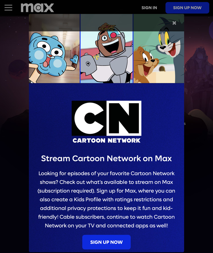 RJMon10's tweet photo. 🚨 Breaking: Cartoon Network's official website has just been taken down and now redirects to HBO Max's website.

#CartoonNetwork #HBOMax #BreakingNews #EndOfAnEra https://t.co/BveTyb4A7b