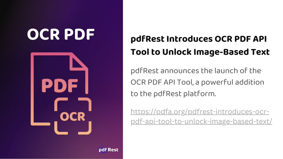 pdfRest's tweet image. @pdfRest Introduces OCR PDF API Tool to Unlock Image-Based Text

Read more: pdfa.org/pdfrest-introd…

 #OcrPdf #PdfApi #ImageText #TextRecognition #DocumentProcessing #DeveloperTools