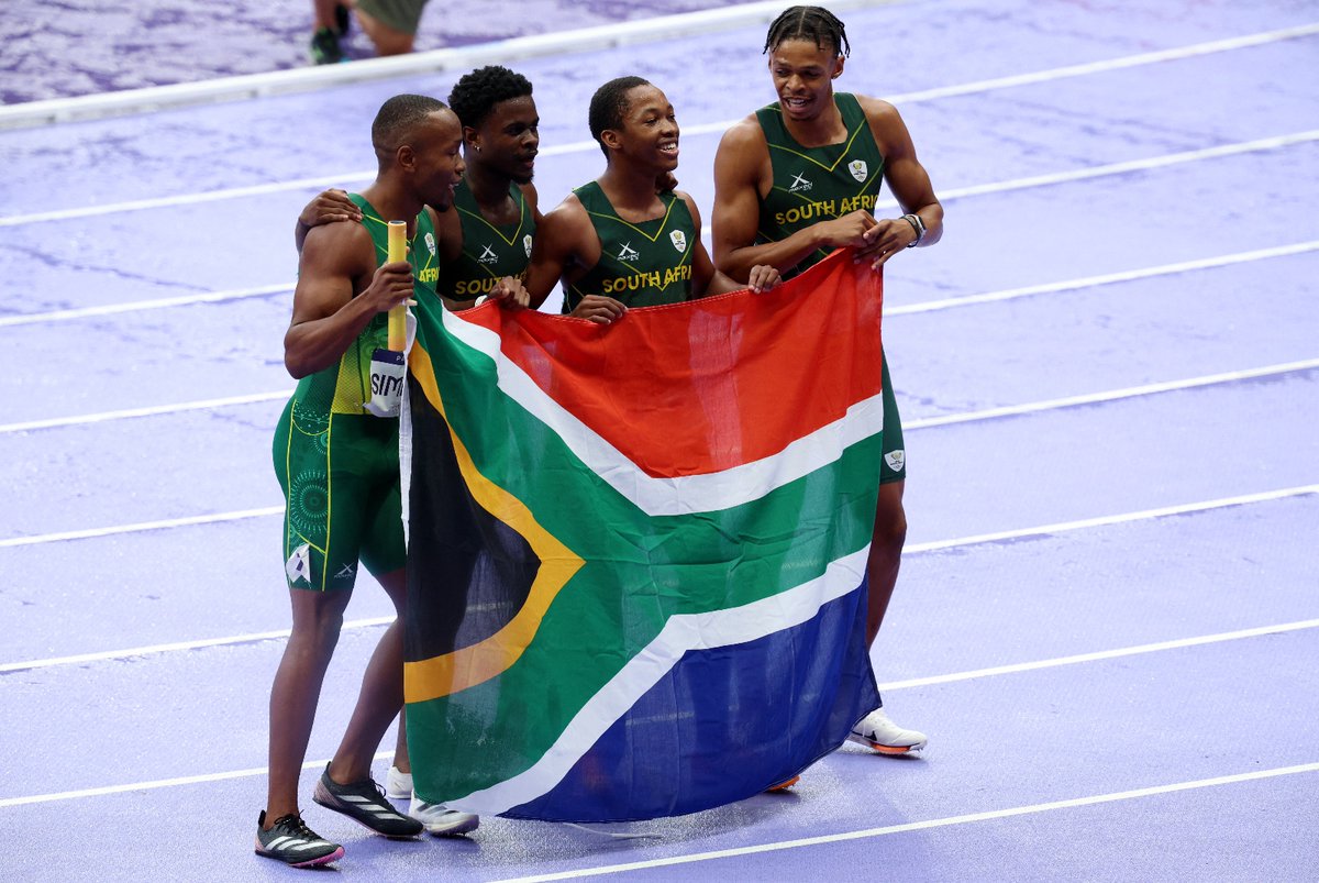 South Africa's men team claimed the Olympic 4x100m relay silver, behind champions Canada, in a thrilling race at the Stade de France.  #Paris2024