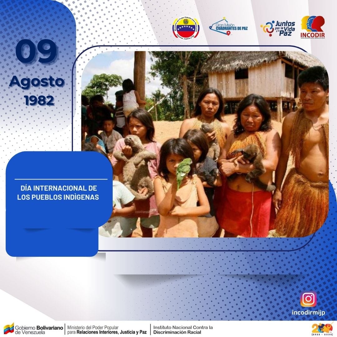#9Ago|| En su resolución 49/214, de 23 de diciembre de 1994, la ONU  decidió que el Día Internacional de los Pueblos Indígenas del Mundo se celebrara el 9 de agosto de cada año. La fecha marca el día de la primera reunión, en 1982, del Grupo de Trabajo de las Naciones Unidas.
