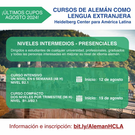 ¡No te quedes fuera, últimos cupos de cursos intermedios de #alemán en el #HCLA!
Más info e inscripción👉bit.ly/AlemanHCLA