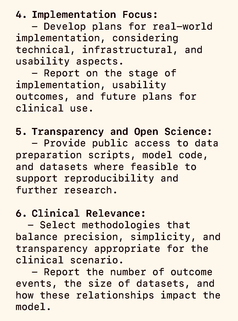 Orkun Baloglu, MD (@baloglumd) on Twitter photo A few key recommendations for ML research in Pediatric Critical Care Medicine.
Heneghan JA et al. Pediatr Crit Care Med. 2024 Apr 1;25(4):364-374.
doi: 10.1097/PCC.0000000000003425
#PedsICU #DataScience #AI #MedTwitter <a href="/PALISInet/">PALISI</a> <a href="/PalisiPedal/">Pediatric Data Science and Analytics (PEDAL)</a> <a href="/PedCritCareMed/">Pediatric Critical Care Medicine</a> A few key recommendations for ML research in Pediatric Critical Care Medicine.
Heneghan JA et al. Pediatr Crit Care Med. 2024 Apr 1;25(4):364-374.
doi: 10.1097/PCC.0000000000003425
#PedsICU #DataScience #AI #MedTwitter <a href="/PALISInet/">PALISI</a> <a href="/PalisiPedal/">Pediatric Data Science and Analytics (PEDAL)</a> <a href="/PedCritCareMed/">Pediatric Critical Care Medicine</a>