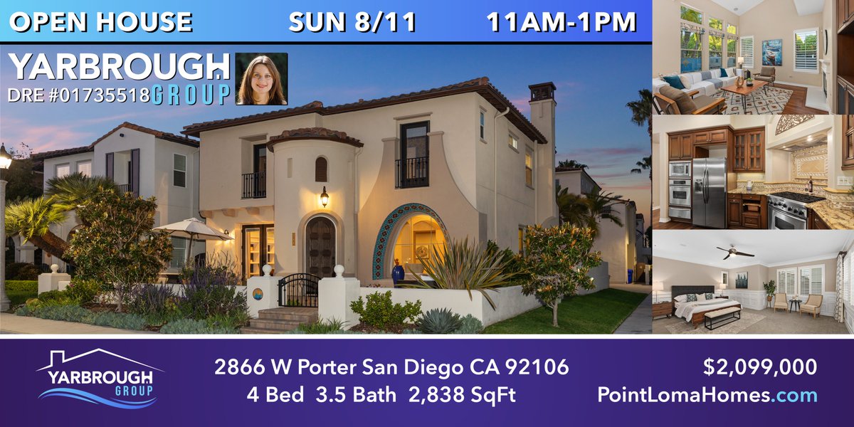 YarbroughGroup's tweet photo. LIBERTY STATION OPEN HOUSE SUN 8/11 11AM-1PM!!!

2866 W Porter
San Diego CA 92106
4 Bed 3.5 Bath 2,838 SqFt
$2,099,000
https://t.co/X4iSzpBRca

Yarbrough Group
Kelsey Barry
(619) 807-4090
kelsey@theyarbroughgroup.com
https://t.co/DhKkrlntAz
https://t.co/yT6f4Zjgc0
DRE #02234393 https://t.co/B2T7e9hrPl