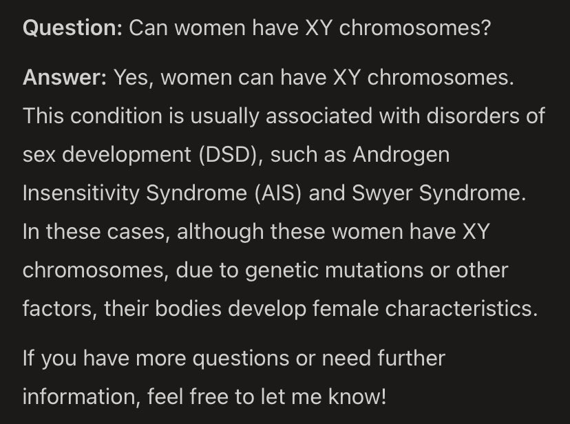 Cheneric2020's tweet photo. @salltweets @msjy18 @ninifems 1. IBA didn’t provide the evidence of XY chromosome as so far. (When be asked the evidence, the IBA president just said ”I love China, Taiwan is part of China”

2. female also possible with XY chromosome.

No matter you are male or female, please use your brain! https://t.co/P0inuHH2ZX