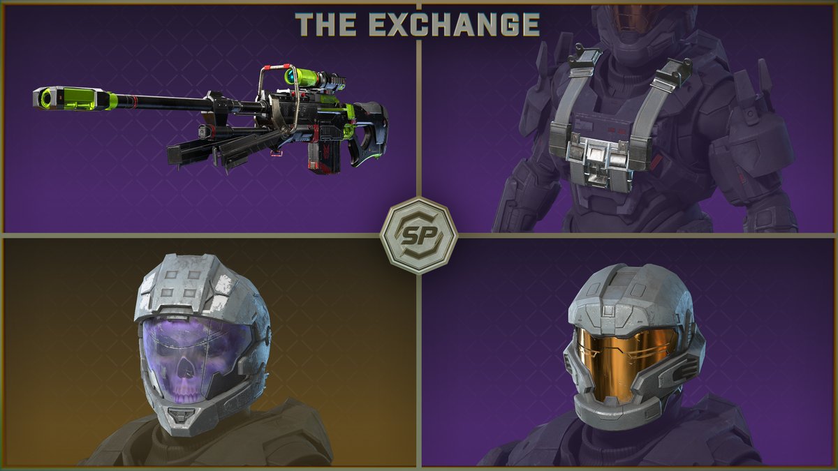 Halo's tweet image. Unlock new gear in The Exchange 🪙

Redeem Spartan Points for exclusive items like:

🍋‍🟩 Abbey Lime weapon coating
🔥 UTIL/TVASTAR Diagnostic Rig
☠️ Ghost of Reach helmet
🪖 JFO helmet

#HaloFleetcom