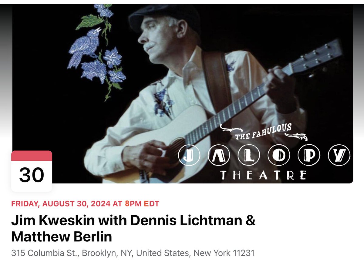 I hope you can join me on August 30 at <a href="/jalopybrooklyn/">Jalopy Theatre</a> with <a href="/dennislichtman/">Dennis Lichtman</a> &amp; Matthew Berlin. We're going to have a great time!

#folk #folkmusic #americanfolkmusic #jazz #swing #ragtime #vintagemusic #vintagejazz #earlyjazz #americana #acousticguitar #folkguitar #jugband