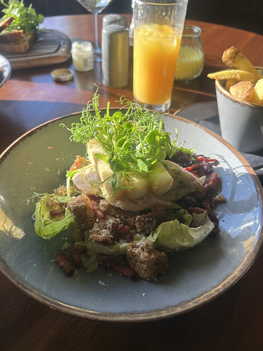 Nice little chicken Caesar salad <a href="/BottleGlassPub/">The Bottle & Glass</a> with a cheeky side of chips.