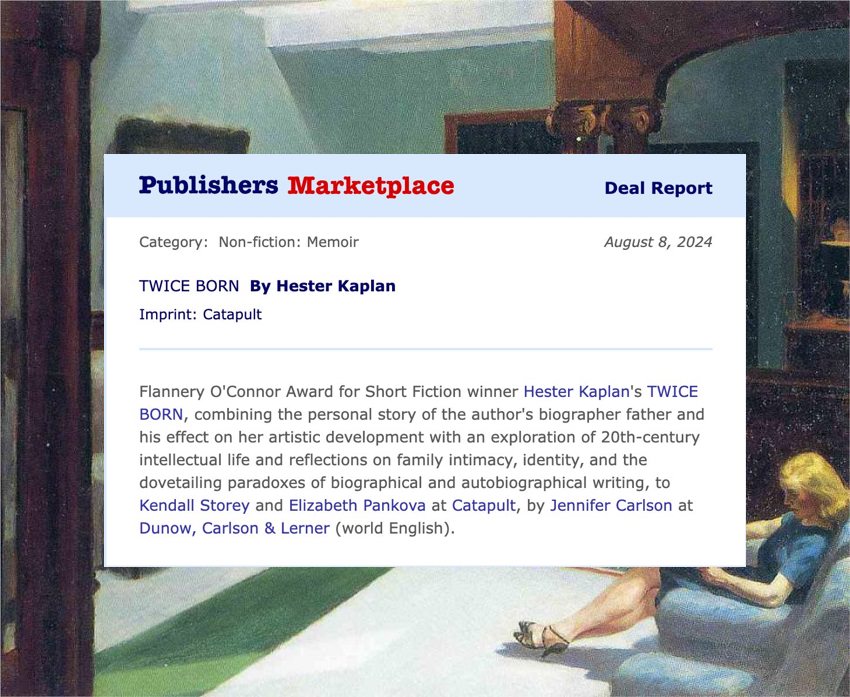 A big day for firsts! Very excited to work on this wonderfully literary, deeply reflective memoir by Hester Kaplan.