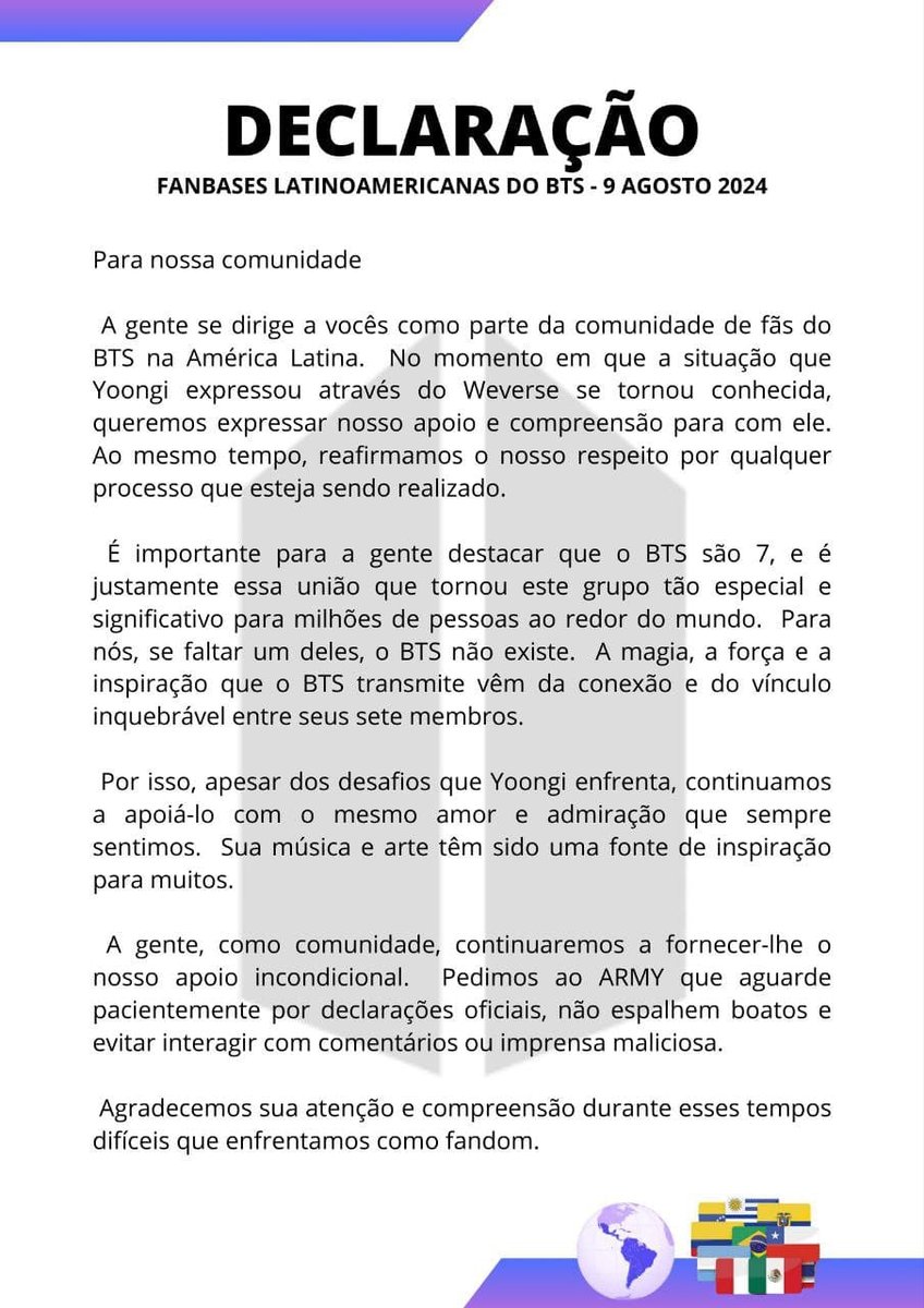 peruviarmy_twt's tweet photo. 📢Comunicado Fanbases Latinoamericanas (ESP, ENG, BR-PT)

‼️Leer con atención y difundir

BORAHAE BTS
BTS IS 7
LATAM ES ARMY https://t.co/VCQEh4xV09